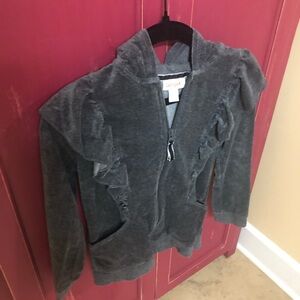 Girls Cat & Jack Dark Gray Ruffled Zip-Up Hoodie Jacket - Size 6/6X